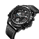 GOLDEN HOURS Military Quartz Dual Time Watch Men Date Week Alarm Multifunction Fashion Sports Leather Strap Wrist Watches - mykariakoo