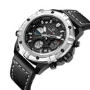 GOLDEN HOURS Military Quartz Dual Time Watch Men Date Week Alarm Multifunction Fashion Sports Leather Strap Wrist Watches - mykariakoo