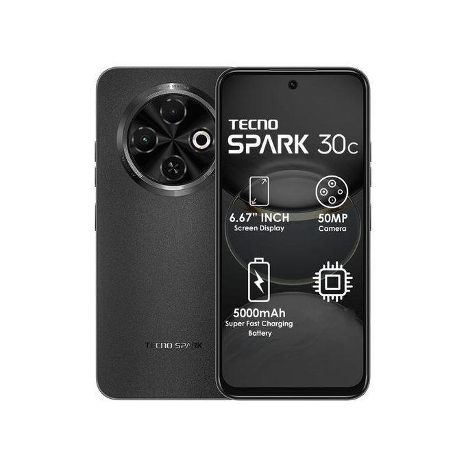 Tecno Spark 30c, 6.67'' HD+, UP to 8GB RAM + 128GB ROM (Dual Sim) 50MP, 5000 mAh - Orbit Black