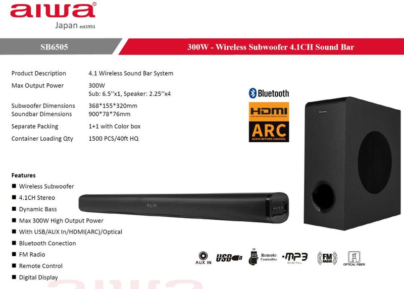 Aiwa Sound Bar SB6505 300W