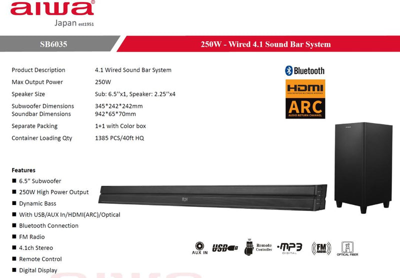 Aiwa Sound Bar SB6035 250W